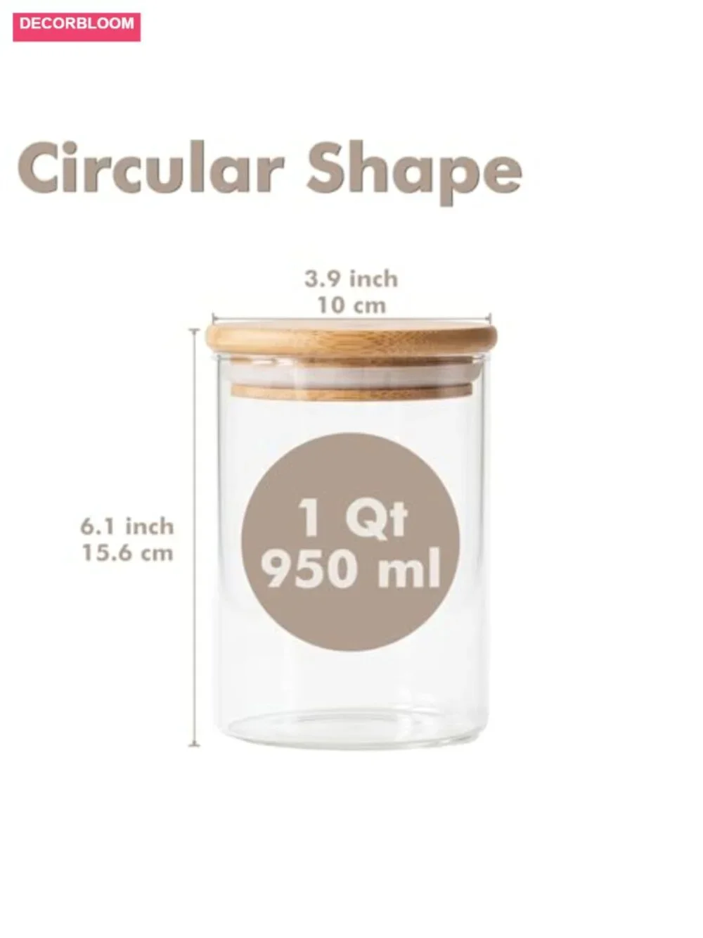 6-Pack 1Qt Round Glass Storage Jars with Bamboo Lids Kitchen Organizer